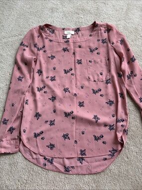 LOFT Dusty Rose Floral Pocket Blouse